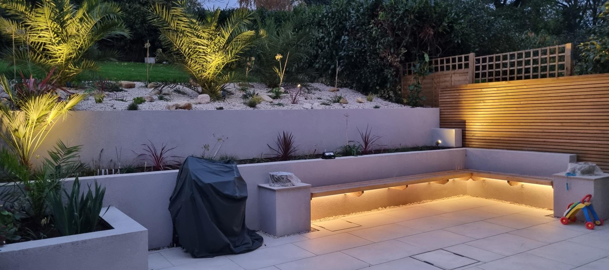Landscaped garden with pathway and feature planting